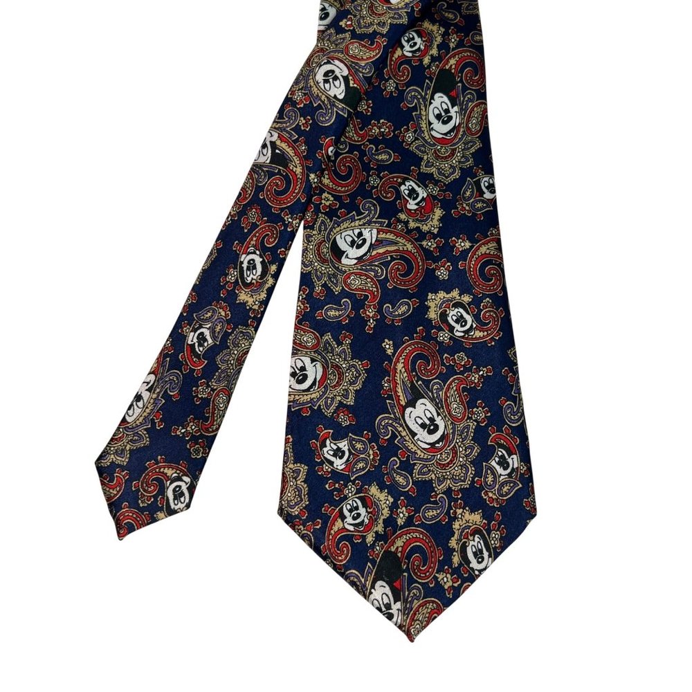 Vintage Disney The Tie Works Mickey Mouse Paisley Print Men's Tie Navy Red